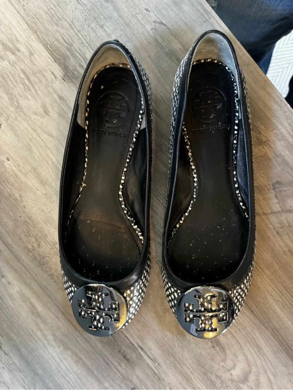 Tory Burch Black Woven Logo Ballet Flats
